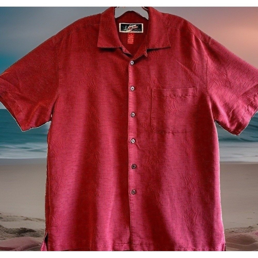 La Cabana All Night Long Button Front Shirt Size M Maroon Soft Rayon Casual
